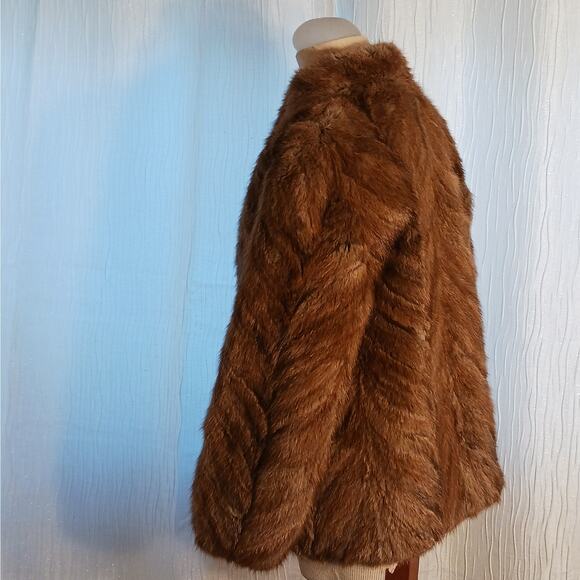 Thick Mink Fur Coat Sz M Brown Chevron Jacket Boxy Formal Wedding Winter Glamor - Picture 4 of 14